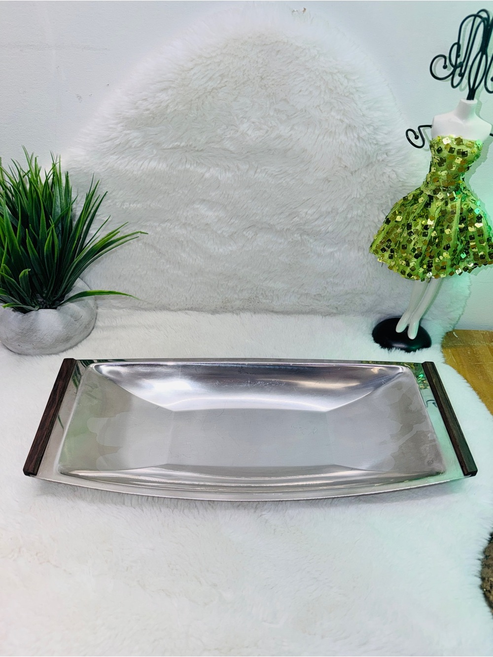 Stainless Steel Rectangular Serving Tray with Wood Handles Denmark 🇩🇰